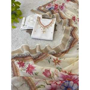 ATRACTIVO PANTALÓN KURTI ROMANO CON CUELLO DE SEDA ROMANA CON DUPATTA BLANCO Gharara - Product Image 1