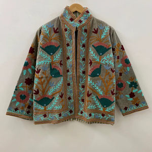 Wholesale Price Handmade Suzani Embroidered Velvet Jacket Women Short Winter <b>Coat</b> Button Boho Bomber Jacket Trendy <b>Top</b> Product - Product Image 4