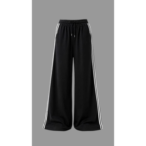 Pantalon de survêtement pour homme à taille élastique avec bandes latérales blanches, décontracté, en polyester mi-lourd, pour l'automne - Product Image 2