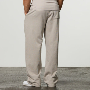 Men's Beige Cotton Sweatpants Elastic Waist Pockets Casual Loose Fit Joggers Autumn Wear - Product Image 4