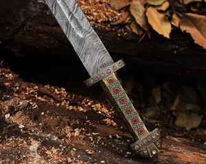 Épée viking professionnelle de haute qualité en acier Damas forgé à la main avec fourreau en bois sculpté, style guerrier nordique médiéval - Product Image 6