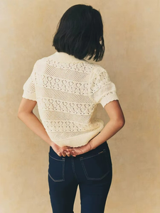 Pull en tricot à manches courtes 100 % coton, personnalisé en usine, style décontracté, pour femme, avec motif ajouré - Product Image 4