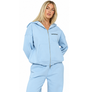 Womens Zip Hoodie Tracksuit Sets Relaxed Sweatshirt Wide Leg <b>Trousers</b> Drawstring Waist Casual Two Piece Lounge Outfits Wholesale - Product Image 3