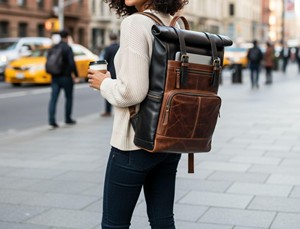 Professional Grade Leather <b>Roll</b> Top Rucksack Anti Theft Laptop Bag For International Sourcing LTBP-0226 - Product Image 3