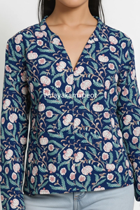 Veste en coton matelassée respirante brodée à la main avec motif floral, confortable, élégante, douce, col en V, fermeture à bouton unique, manches longues - Product Image 5