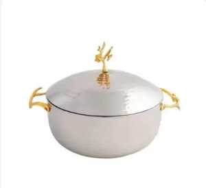 Olla de lujo para calentar alimentos, de acero inoxidable martillado, con tapa con perilla dorada, para banquetes de boda y catering. - Product Image 2