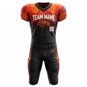 Wholesale OEM Custom American Football Uniform Set Premium Breathable Mesh Sublimated <b>Flame</b> Printed Jersey Short Padded Pants - Product Image 1