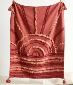 Manta de Algodón 100% Hecha a Mano con Borlas |   Manta Decorativa Texturizada Estilo Boho para Sofá y Cama - Product Image 1