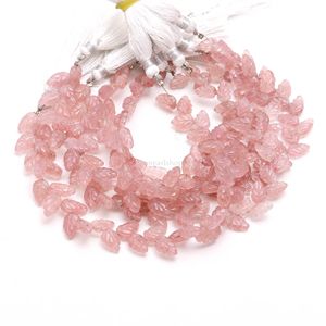 Cuentas de cuarzo rosa fresa en forma de hoja, piedras preciosas naturales talladas a mano de 10 a 11 mm, cuentas de cuarzo rosa fresa para la fabricación de joyería. - Product Image 4