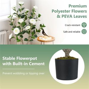 2 Pack White <b>Artificial</b> Camellia <b>Tree</b> with Blooming Flower Durable and Life-Like Ornament for Indoor Decor - Product Image 4