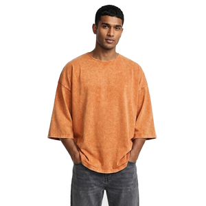 Orange Wash Oversized T-Shirt Men's Half Sleeve Washed Tee Men Drop Shoulder Summer Style Washed <b>TShirt</b> Mens - Product Image 6
