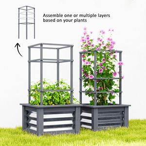 Jardinière carrée surélevée en bois gris avec treillis pour jardin et terrasse - Product Image 5