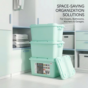 Boîte de rangement en plastique sans BPA de 35 L avec poignées verrouillables, empilable, pour jouets, vêtements, organisateur pour la maison, le bureau, l'appartement, l'entrepôt, B2B - Product Image 1