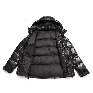 Chaqueta Acolchada con Capucha para Hombre, Negra, Resistente al Viento, Rellena de Plumón, Abrigo de Invierno, Estilo Casual, Cierre de Cremallera, Corte Regular - Product Image 4