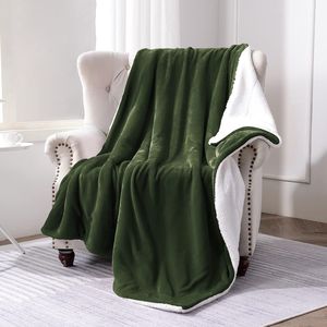 Sherpa Double Sided Super Soft <b>Luxurious</b> Plush <b>Throw</b> <b>Blanket</b> 50x60 Inches Olive Green - Product Image 3