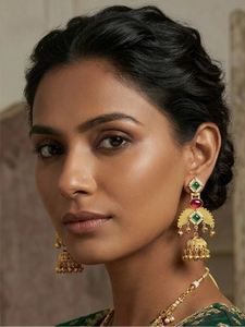 Pendientes de Cristal con Pedrería Estilo Bohemio Ghungroo Chapados en Oro de 18k, Tradicionales de Cachemira, para Mujer, Venta al Por Mayor - Product Image 2