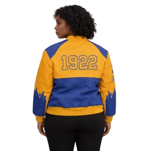 Custom Sigma Gamma Rho Flame Racing Jacket Women Embroidered Greek Letter Motorsport <b>Coat</b> Vintage Streetwear Sorority Outerwear - Product Image 2