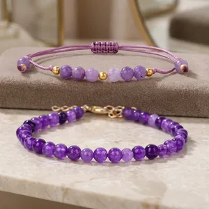 Women's Purple Cloud Weaving Hand String New Double-Layered Natural Amethyst Lobster Buckle Fashion <b>Beaded</b> <b>Bracelet</b> ManChao Gift - Product Image 1