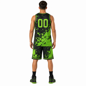 2026 Wholesale High Quality Green <b>Black</b> Geometric Sublimation Print Uniforms Custom Moisture Wicking Basketball Uniform For <b>Men</b> - Product Image 2