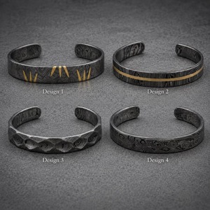 Brazalete de Acero de Damasco Forjado a Mano con Incrustaciones de Latón en Forma de Luna, Anillo de Juramento, Regalo para Él - Product Image 6