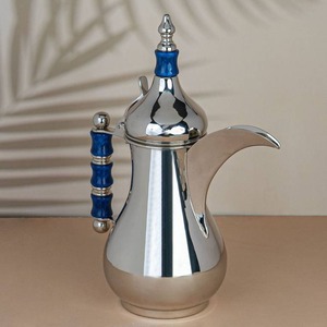 Stainless Steel Oriental Jug With Blue Handle And Lid For Tea Coffee Serving - Product Image 1