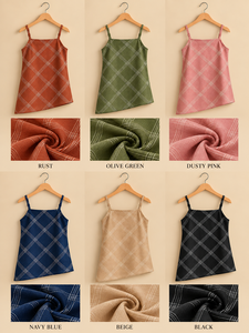 Asymmetric Plaid <b>Spaghetti</b> <b>Strap</b> <b>Top</b> Women Casual Woven Sleeveless Relaxed Fit All Seasons Brown Patterned Cami <b>Tank</b> <b>Top</b> - Product Image 5