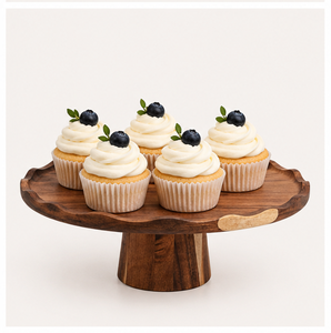 Natural Wood Scalloped Edge <b>Cake</b> <b>Stand</b> Handcrafted Round Wooden Pedestal For Weddings Birthdays And Rustic Home Decor Display - Product Image 2