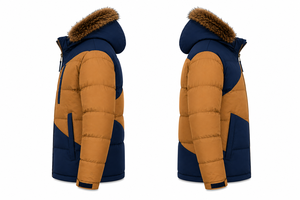OEM Mens Winter Puffer Jacket Ripstop Nylon Custom <b>Rubber</b> Patch Windproof Insulated Color <b>Block</b> Hooded Coat - Product Image 3