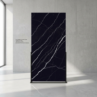 Dalles de pierre frittée noires sans silice, brillantes, résistantes aux acides, 12 mm, 1600x3200 mm, Marquina Nero pour surfaces de luxe extérieures