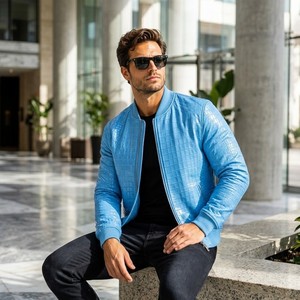 LEATHER SPOT Handmade Genuine for Embossed Leather Breathable <b>Casual</b> <b>Summer</b> Bomber <b>Jacket</b> <b>Men</b> Luxury Fully Customized - Product Image 5