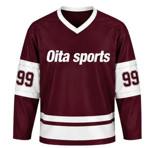 Maillot de hockey sur glace bordeaux pour hommes, manches longues, en polyester, pour sports d'équipe, entraînement et performance - Product Image 1