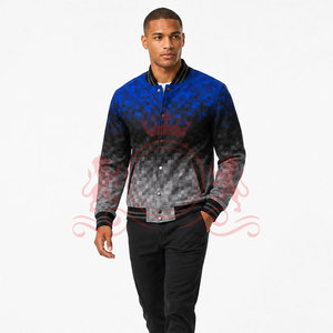 Chaqueta Letterman Moderna Informal en Degradado Azul y Negro, Tejido Ligero, Cuello Acanalado, Cómoda - Product Image 4