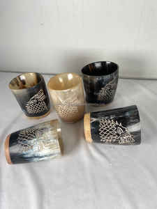 Personalizado exquisito Vintage oso bebiendo Koi taza hecha a mano cuerno Natural corto antiguo tallado estilo Animal regalos de negocios - Product Image 5