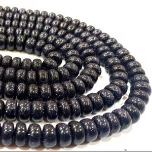 Perles rondes en pierre de grès bleue naturelle, 8 mm, vendues par brin de 8 pouces de long - Product Image 1