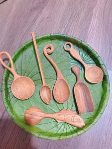 99D Emma Natürliches Holz Vergoldetes Servierlöffel-Set 5-teilig Umweltfreundlich Langer Griff Vintage Landhausstil Kokosnussöl-Politur - Product Image 3