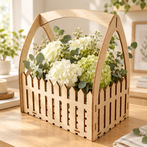 Premium Laser Cut <b>Wooden</b> Flower <b>Basket</b> with Handle – Natural Birch Plywood Decorative Gift <b>Basket</b> - Product Image 5