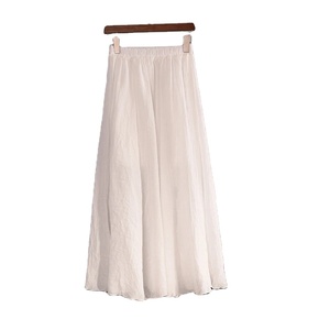 Women's Summer Cotton A-Line <b>Skirt</b> with <b>Elastic</b> <b>Waist</b> Solid Long Girls' <b>Skirt</b> - Product Image 5