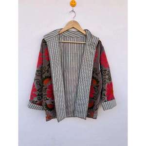 Chaqueta Bohemia de Terciopelo Gris Suzani con Bordado Floral, Cuello Alto y Manga Larga, Ropa de Abrigo de Invierno para Mujer - Product Image 3