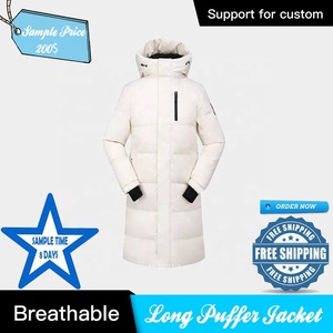 Veste d'hiver longue à capuche en duvet blanc coupe-vent pour homme, parka décontractée pour l'extérieur avec fermeture éclair et logo sur la manche - Product Image 6