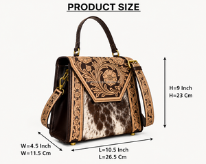 Hot Selling Handcrafted Tooled Floral Leather Women's Messenger Bags Cowhide Fur Leather Large Capacity Crossbody Travel <b>Handbag</b> - Product Image 2