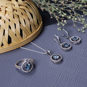 Juego de Joyería de Plata 925 con Topacio Azul, Regalo para Mujer, Moderno, de Alta Calidad, Hecho a Mano, para Boda, Compromiso, Venta al Por Mayor - Product Image 1