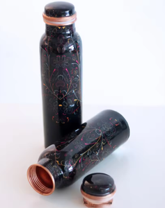Midnight Galaxy Enamel Coated <b>Copper</b> Water <b>Bottle</b> Handmade DesignerAyurvedic <b>Copper</b> <b>Drinking</b> <b>Bottle</b> with Black Marble Splash Art - Product Image 1