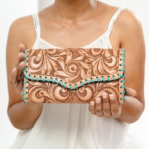 La más nueva cartera occidental de girasol de cuero con herramientas a mano, Cartera de mano de cuero genuino, Cartera de teléfono y tarjeta de crédito de piel de vaca personalizada para mujer - Product Image 2