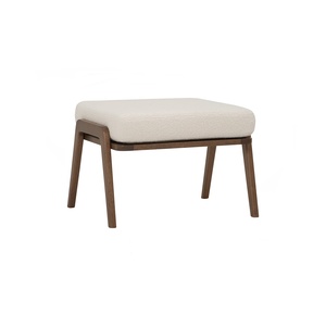 Premium White Ottoman <b>Stools</b> in Fabric Upholstery with Footrest for Living Room and Apartments - Product Image 1