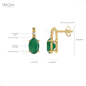 Productos Destacados: Pendientes Auténticos de Esmeralda Zambiana y Diamantes de 6x4mm con Cierre a Presión de Oro Fino de 14k, Proveedor Mayorista - Product Image 4