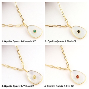 Collar con Colgante de Cuarzo Opalita con Incrustaciones de Circonitas Cúbicas Pequeñas, Cadena de Clip Chapada en Oro de 18K, Estilo Minimalista, Unisex, para Uso Diario - Product Image 6
