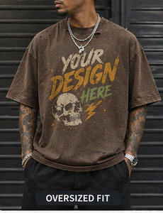 T-shirt graphique surdimensionné personnalisé pour homme, style vintage délavé, streetwear, coton épais, coupe ample, épaules tombantes, unisexe, séchage rapide - Product Image 3