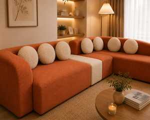 Nouveau canapé d'angle moderne en forme de L avec coussins, canapé sectionnel incurvé contemporain, couleur personnalisable, rembourrage en mousse pour salon - Product Image 3