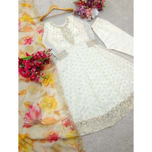 Hermoso Vestido Anarkali de Organza con Dupatta para Fiestas, Ropa India y Pakistaní - Product Image 5