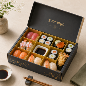 Caja de Sushi de Cartón Ecológica Biodegradable de Lujo, Caja Bento Plegable para Almuerzo, Embalaje para Llevar, Entrega a Domicilio, con Divisores - Product Image 6